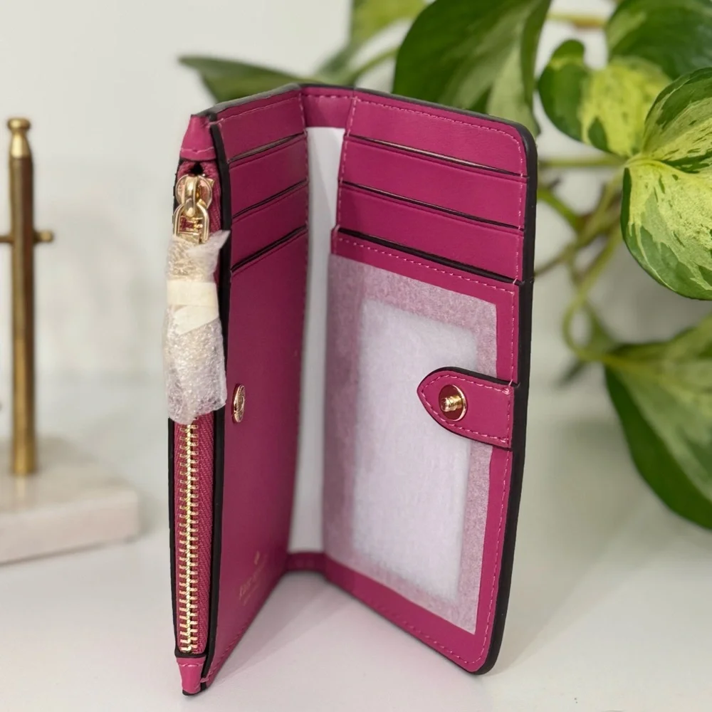 🌷NWT ♠️ kate spade ♠️ Juliette Slim Bifold Wallet - Pebbled - Nouveau Rose Pink - Picture 4 of 8